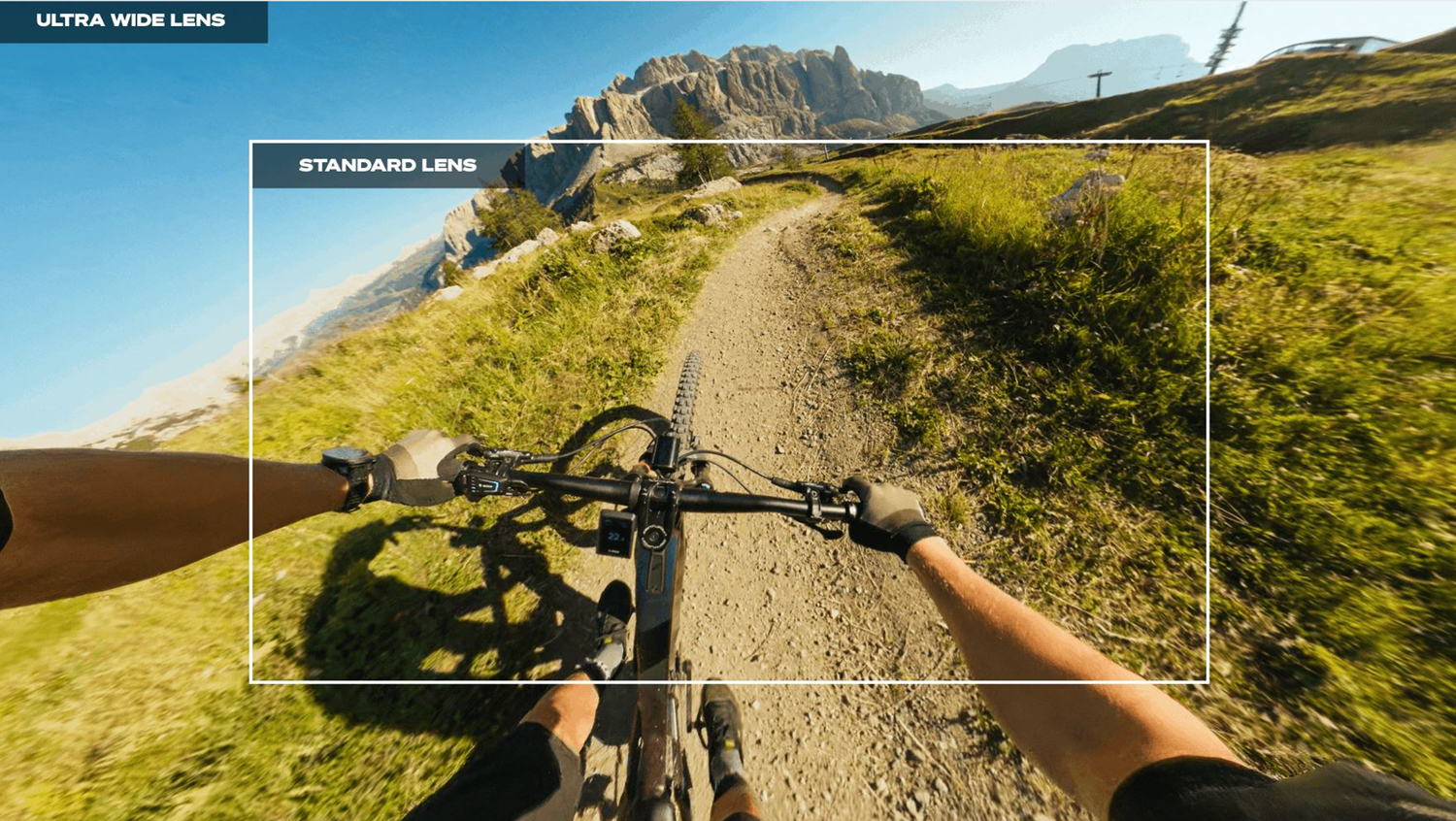 Unterschied zwischen HERO13 Standardobjektiv und Ultrawide beim Radfahren.