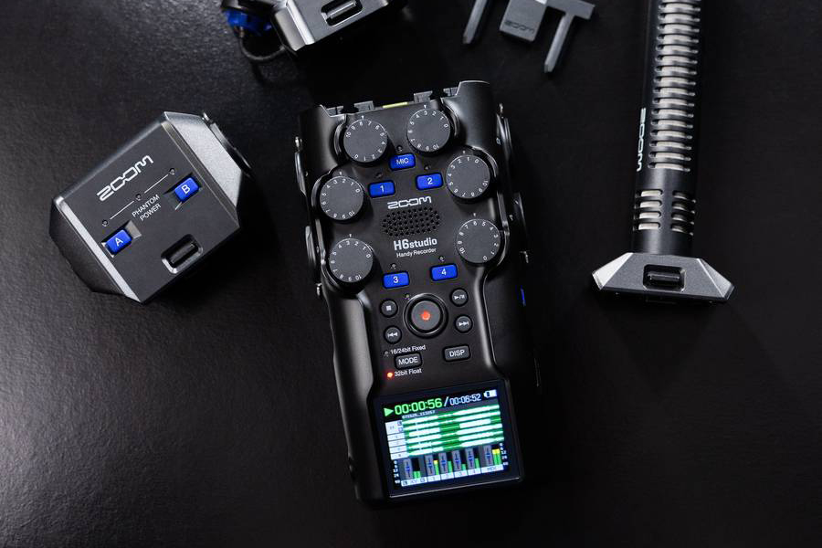 Zoom H6studio Audio Recorder portabel mit Großmembranmikrofone in XY-Anordnung