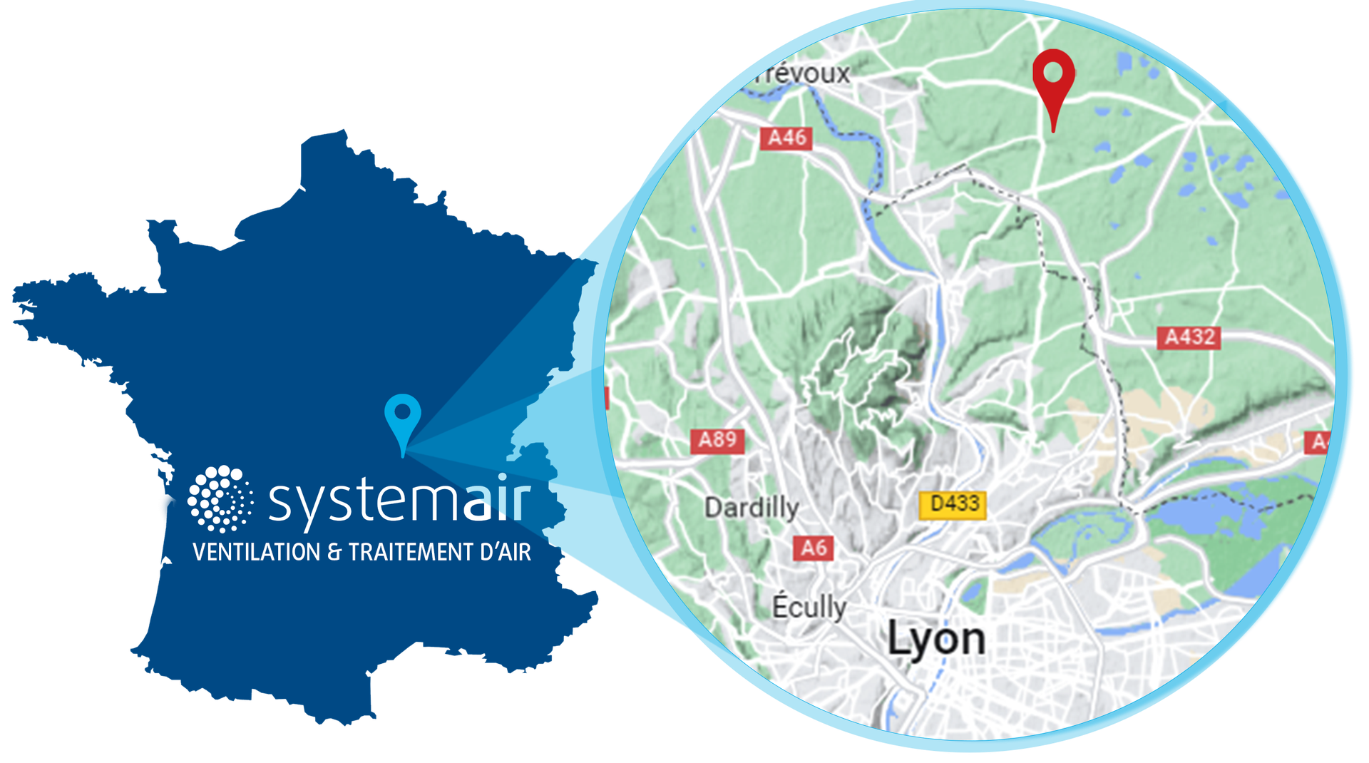Carte de France avec zoom sur Systemair SAS Civrieux