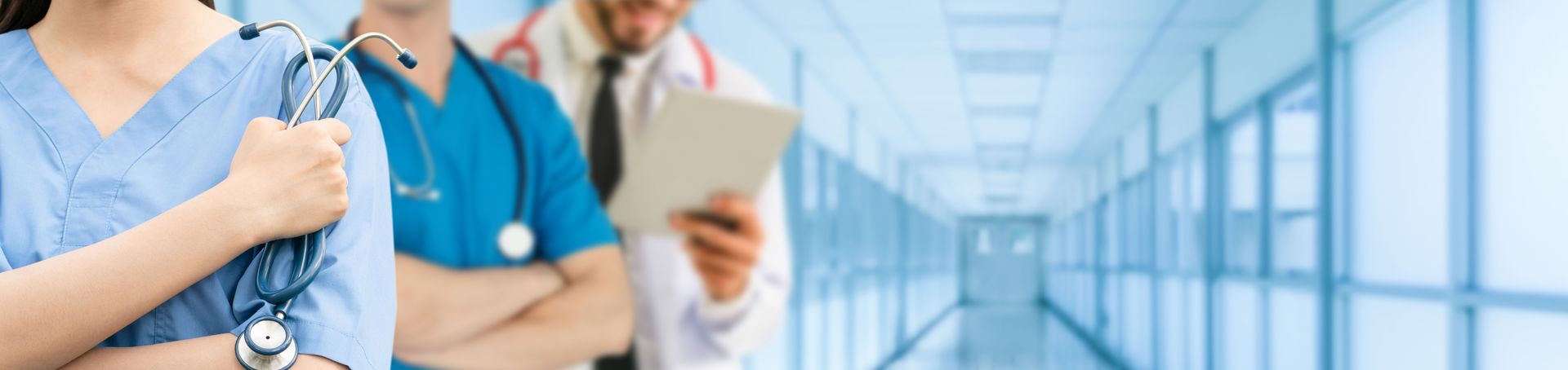 Healthcare workers in corridor