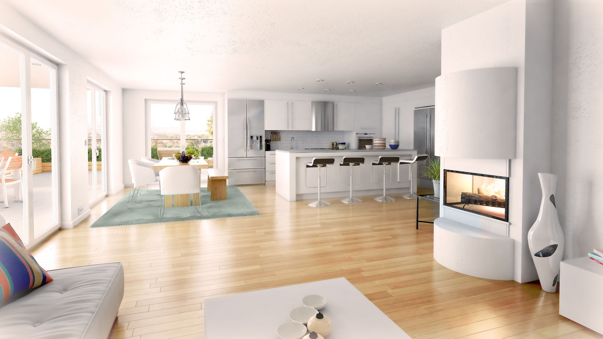 3D rendering showcasing residential ventilation in a kitchen area