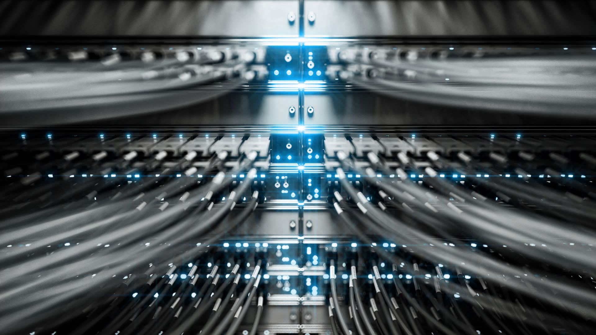 Cable from a data centre with blue light