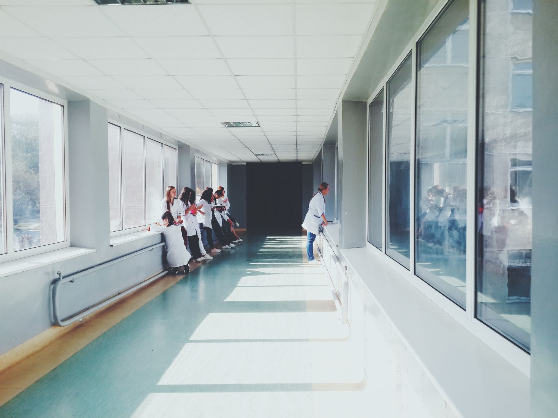 Hospital hall with doctors
