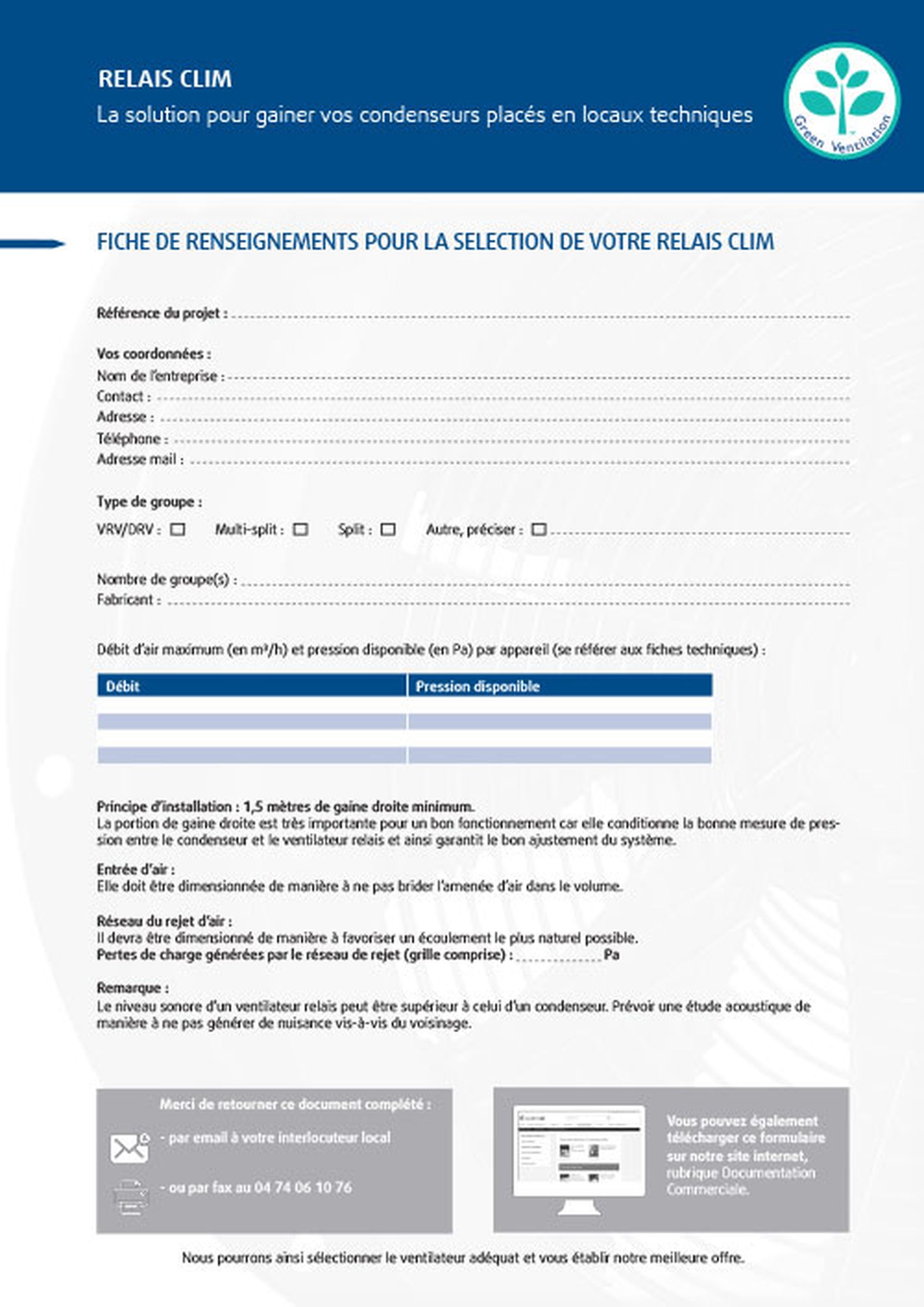 Fiche de renseignements Relais Clim