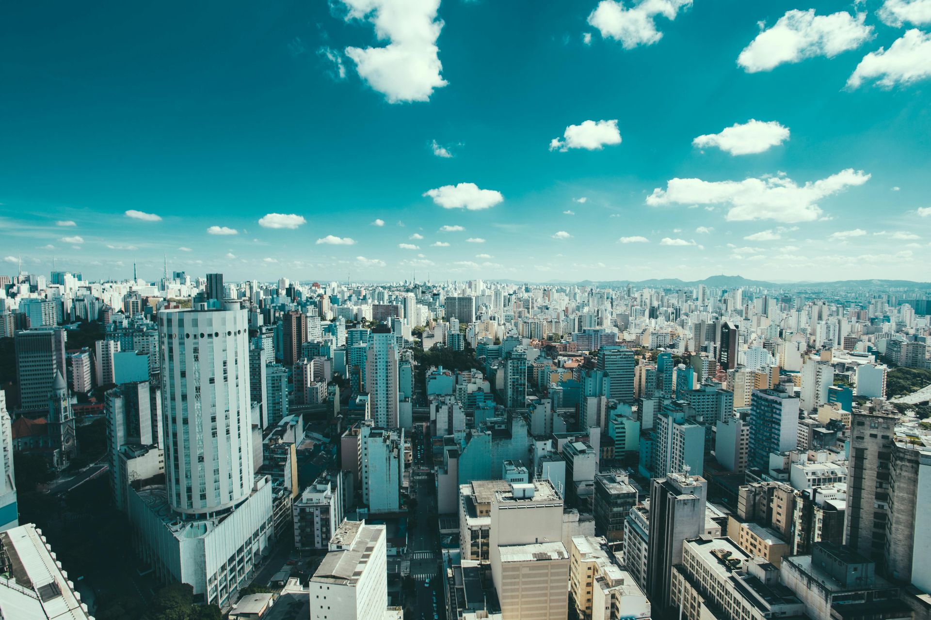 Aerial Photograph of a skyline view over a city