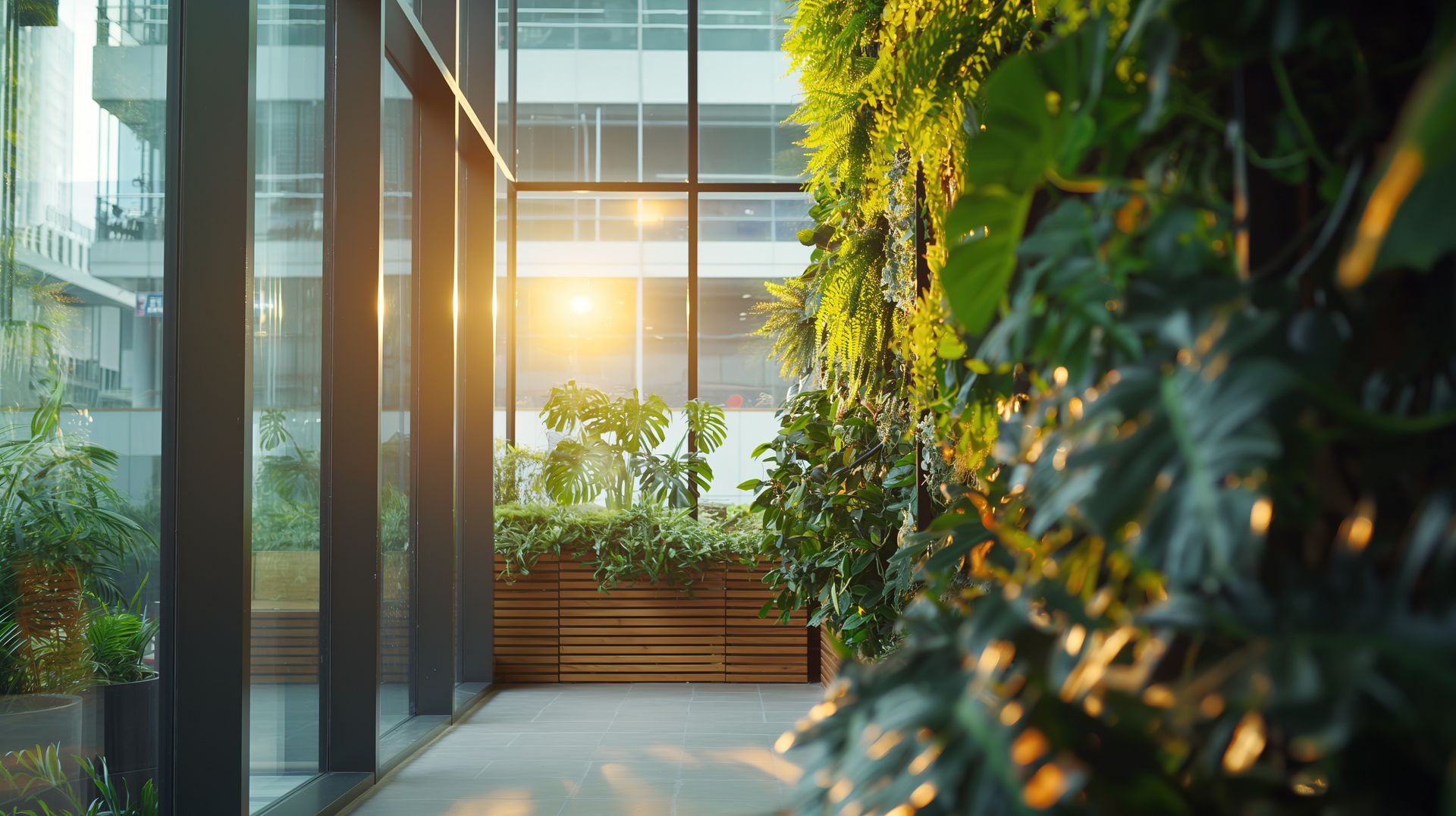 Stock 3D rendering of a building and plants