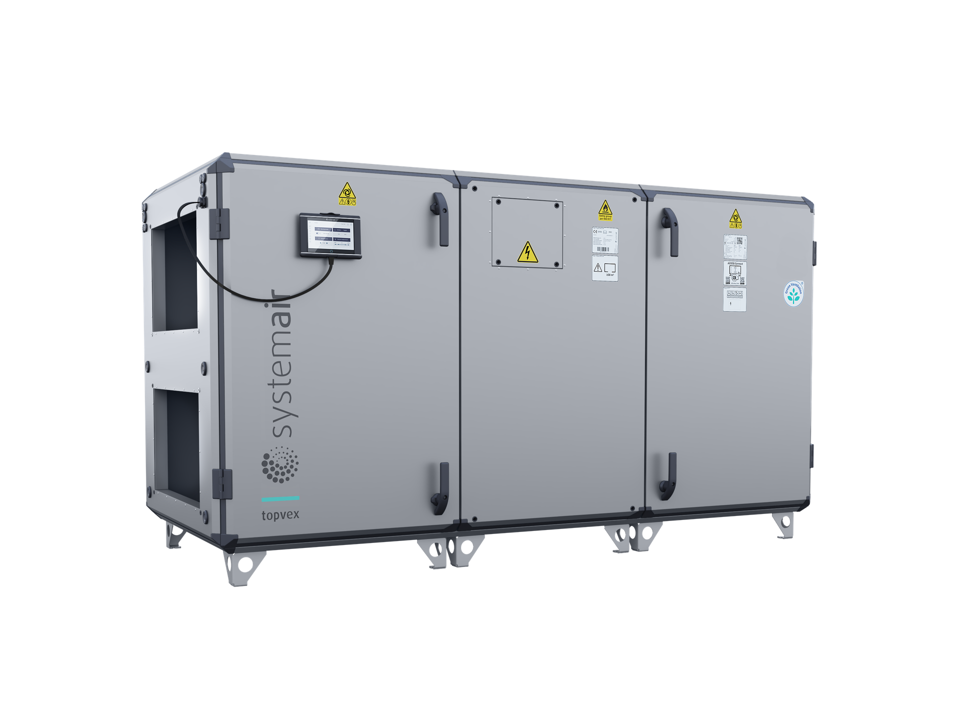 Topvex SRHP, Sideforbundne ventilationsaggregater med integreret reversibel varmepumpe og luftmængdeområde: 1.400 op til 3.700 m³/t.