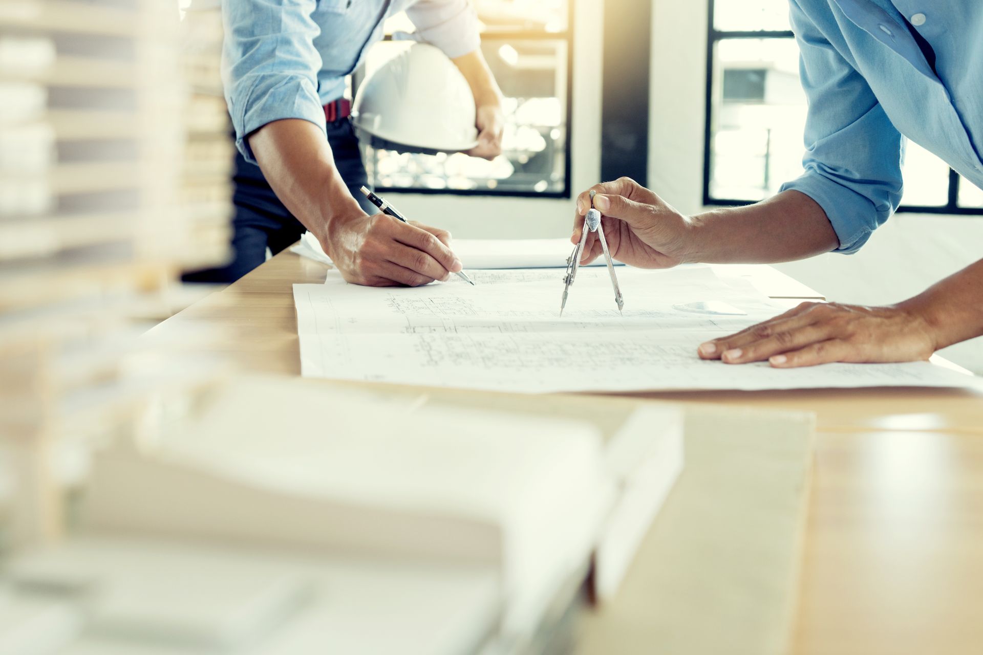 architect or engineer working on table show work hand for business project