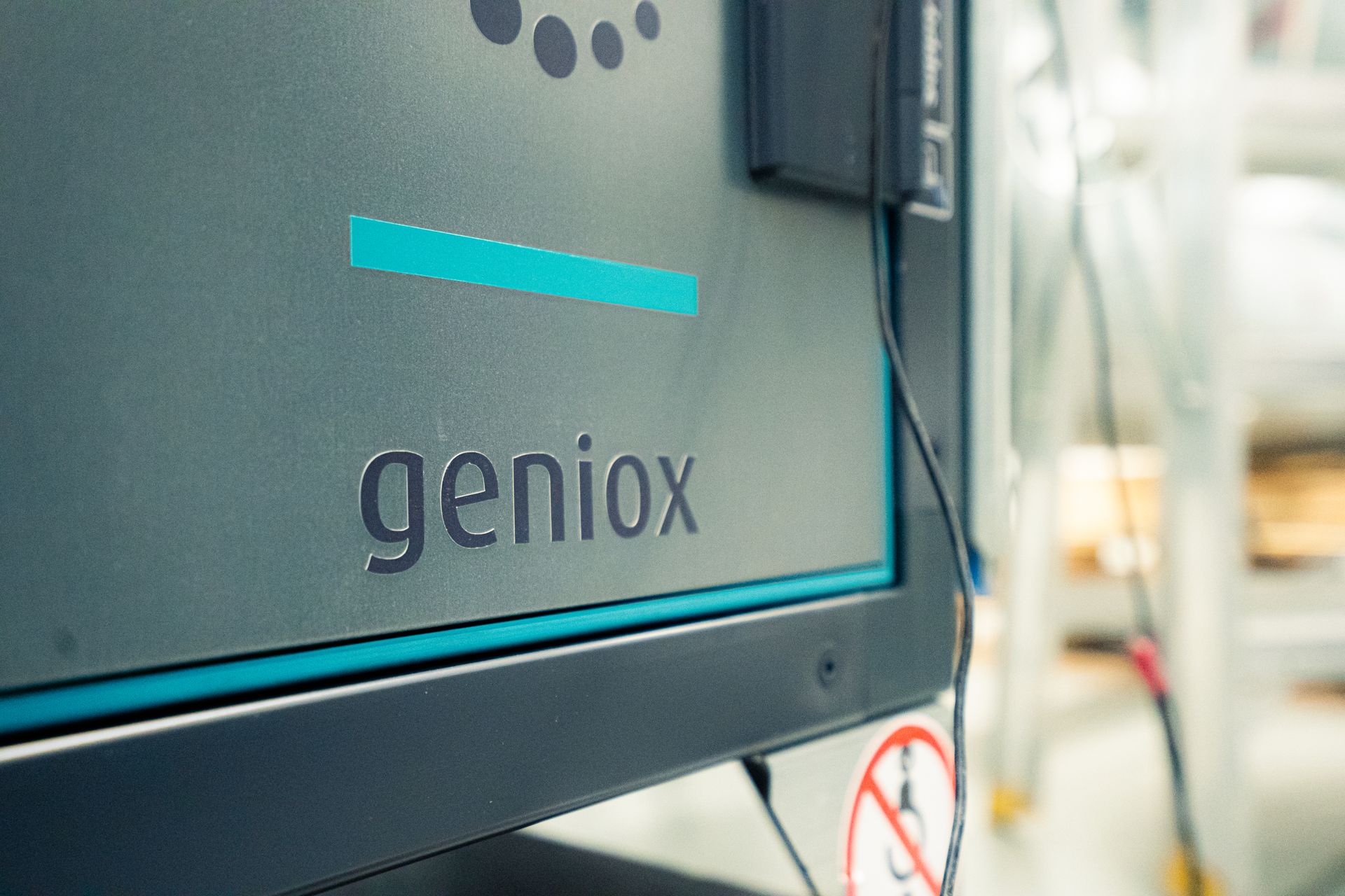 Close up of the Geniox logo on a Geniox unit