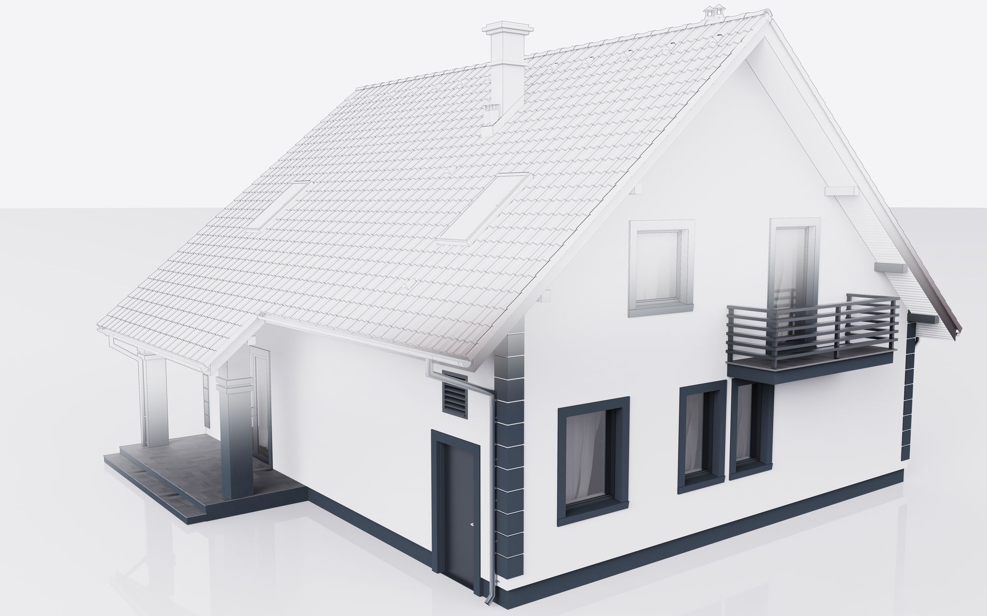 3D rendering of a house with fog on the roof