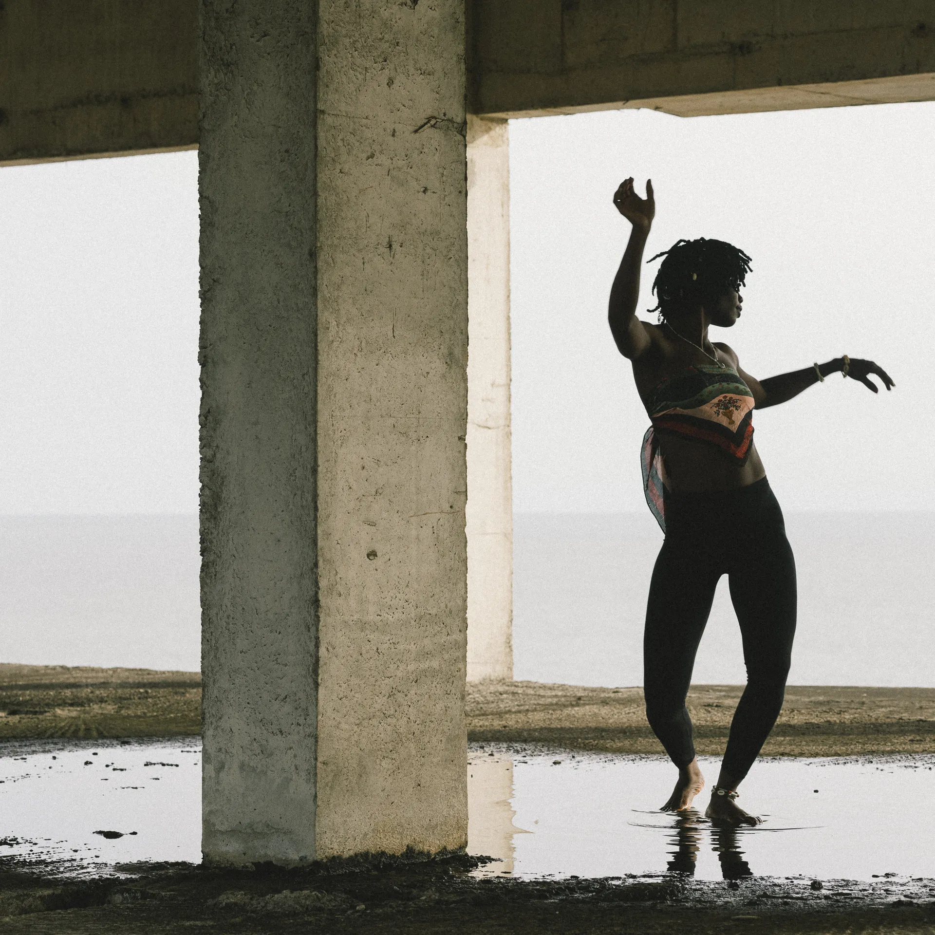 Dancer performing in abandoned building in Freetown