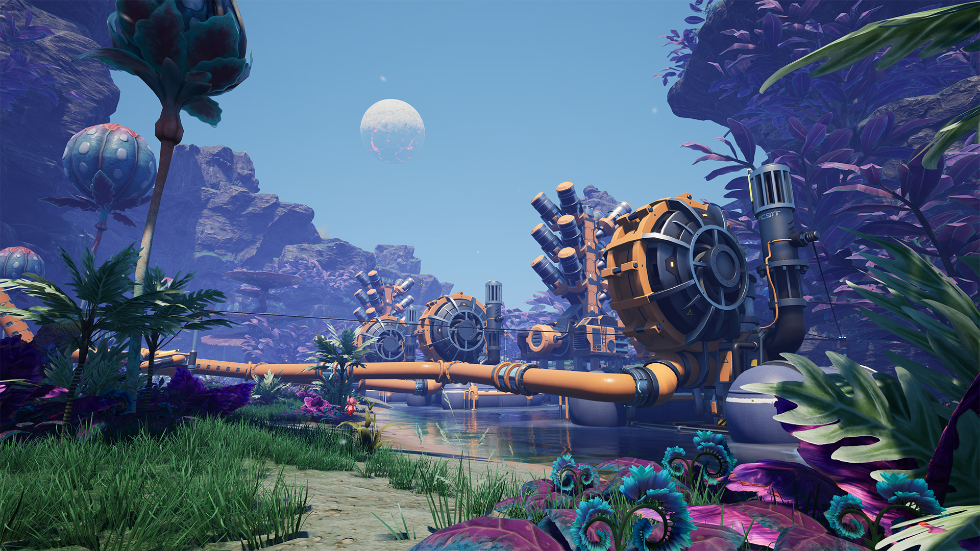 Satisfactory industrial machines near water highlighting the need to secure power before expanding steel production