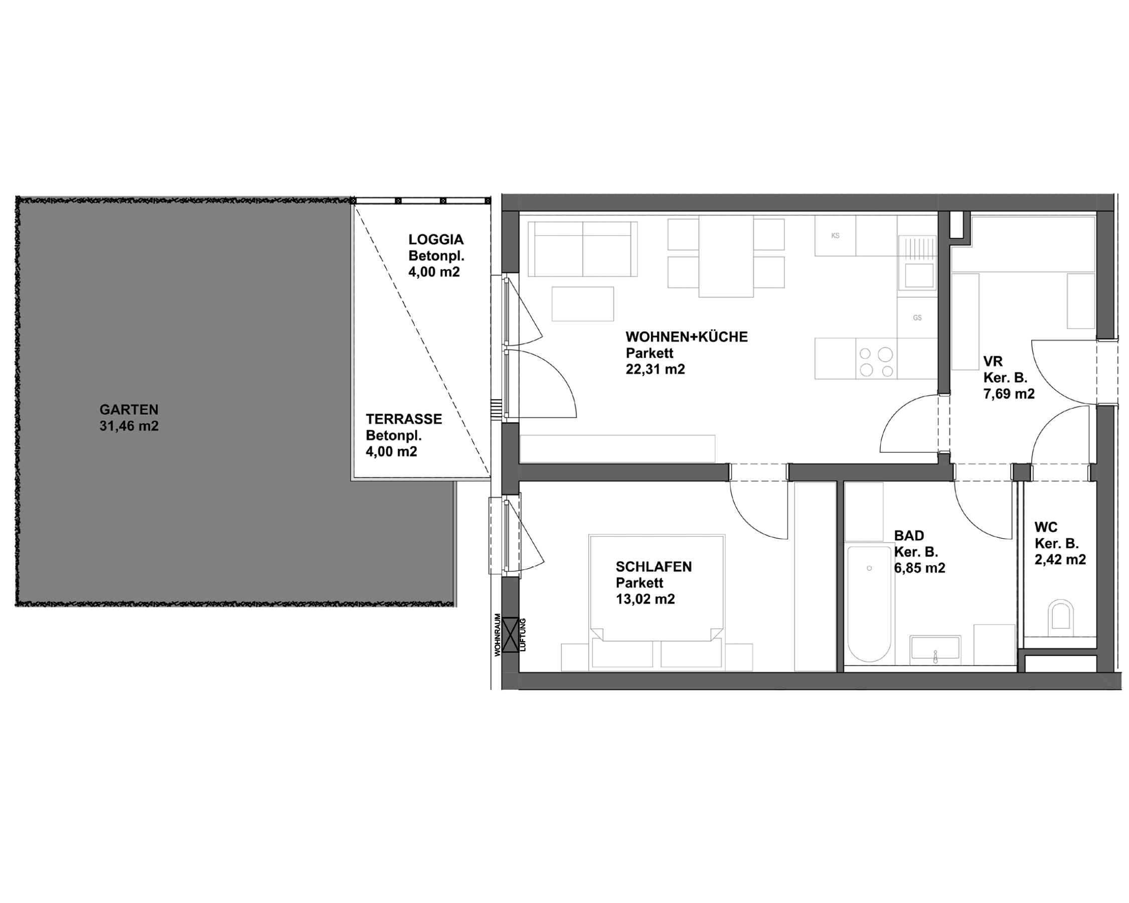 Plan TOP 3 - 2-Raumwohnung mit Eigengarten 