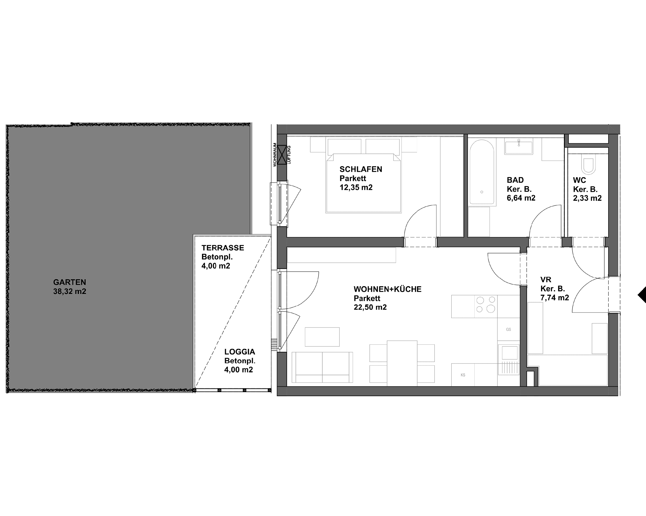 Plan TOP 2 - 2-Raumwohnung mit Eigengarten