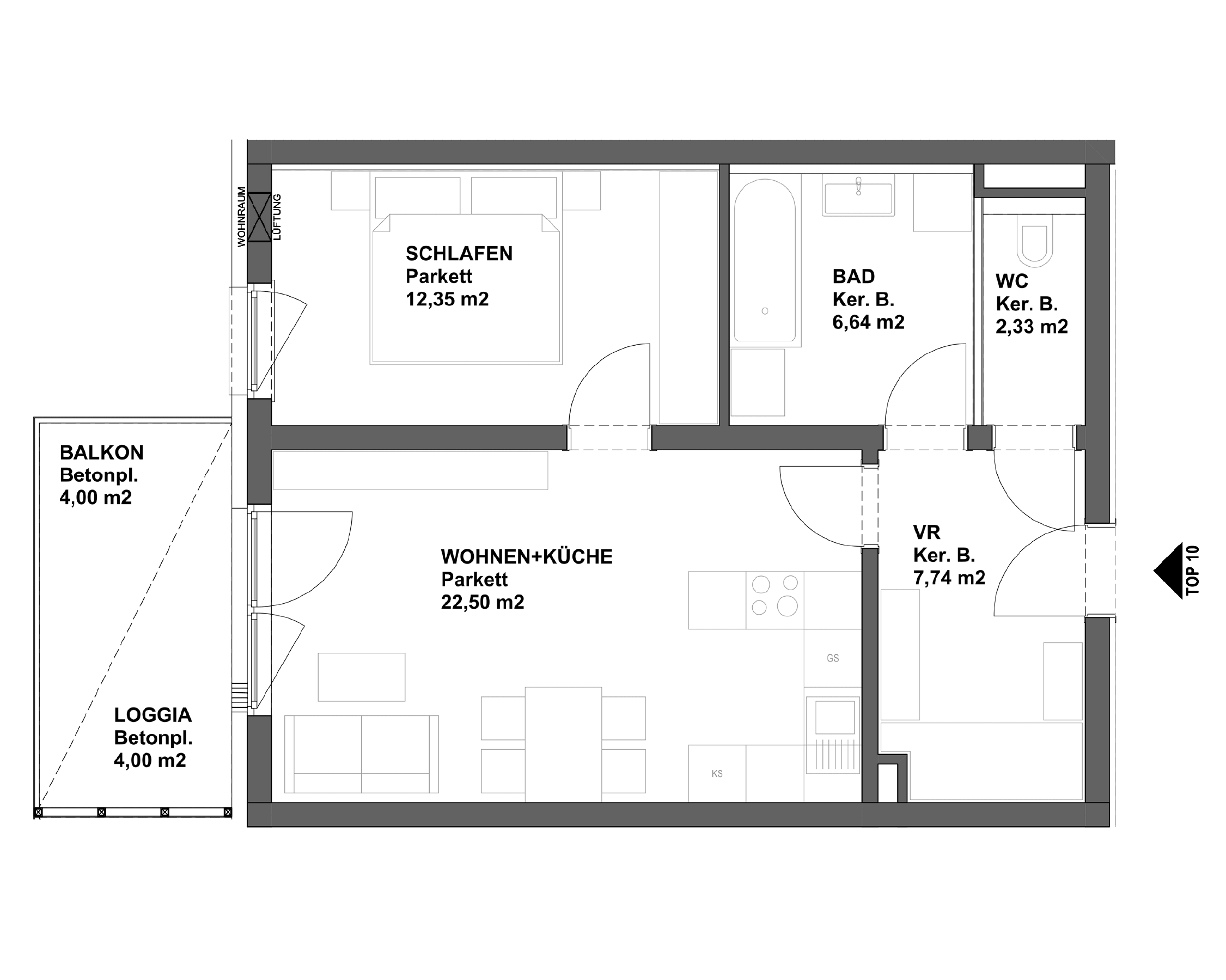 Plan TOP 10 - 2-Raumwohnung im 3.Obergeschoss