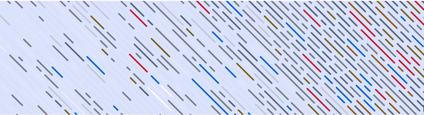 Abstract image with diagonal lines of varying lengths and colors, including blue, red, green, and gray, on a light gray background.