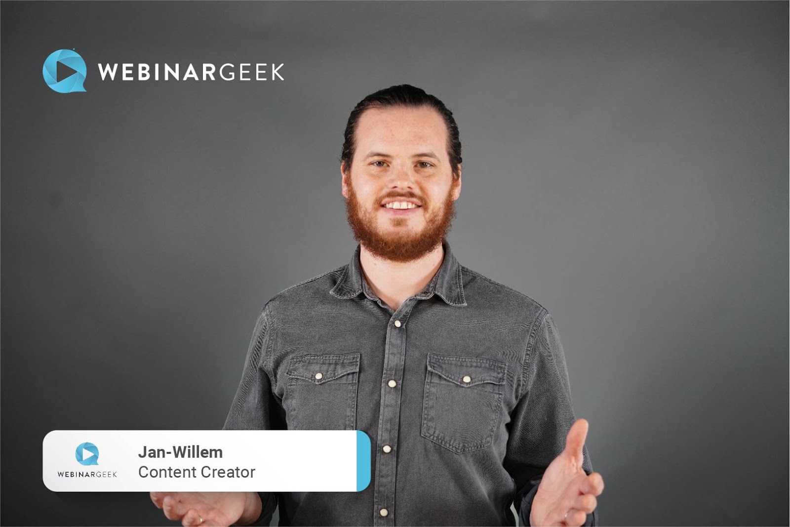 Guy presenting and smiling with overlay