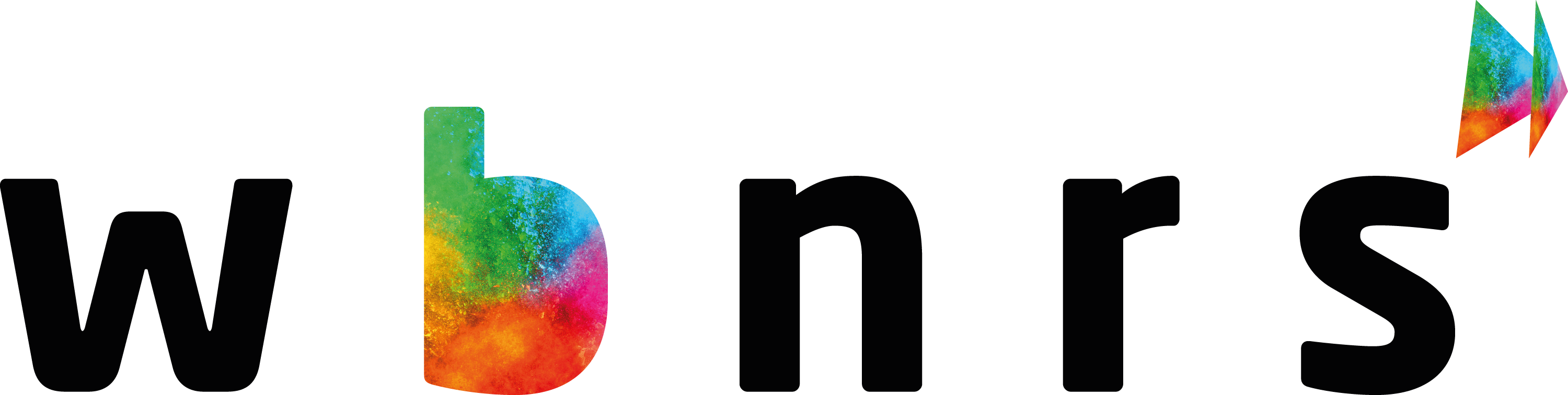 Logo with stylized letters "wbnrs," featuring a colorful gradient and a triangular design element on the top right.
