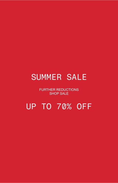 Red background with white text: "Summer Sale, Further Reductions, Shop Sale, Up to 70% Off."