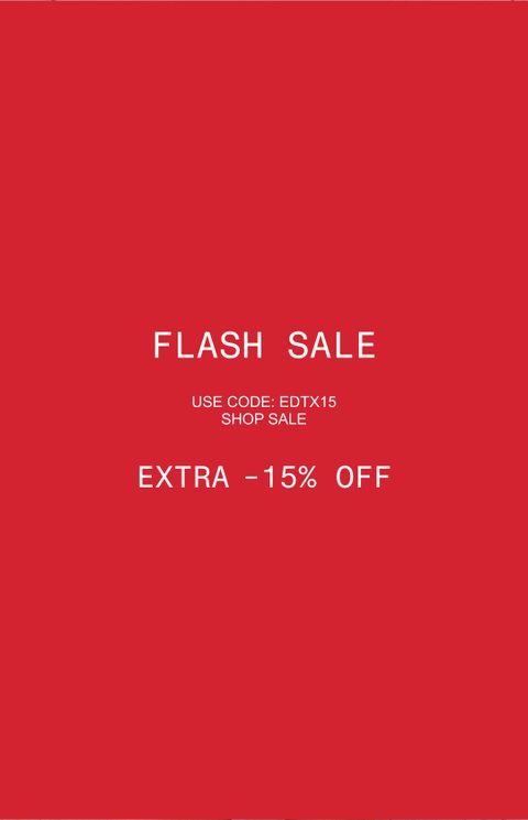 Red background with text: "Flash Sale. Use code: EDTX15. Shop sale. Extra 15% off."