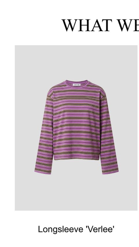 Purple and brown striped long-sleeve shirt with crew neck, labeled "Verlee" against a plain background.