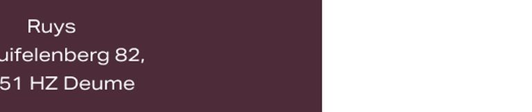 Text on maroon background: "Ruys Luifelenberg 82, 51 HZ Deume".