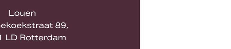 Purple background with white text: "Louen, Ekoekstraat 89, LD Rotterdam."