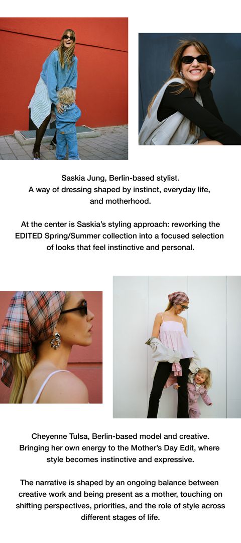 Berlin-based stylists and models showcase instinctive, personal style in a Mother's Day edit, balancing creativity and motherhood.