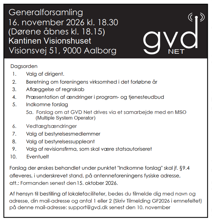 Indkaldelse til Ordin&aelig;r Generalforsamling 2026