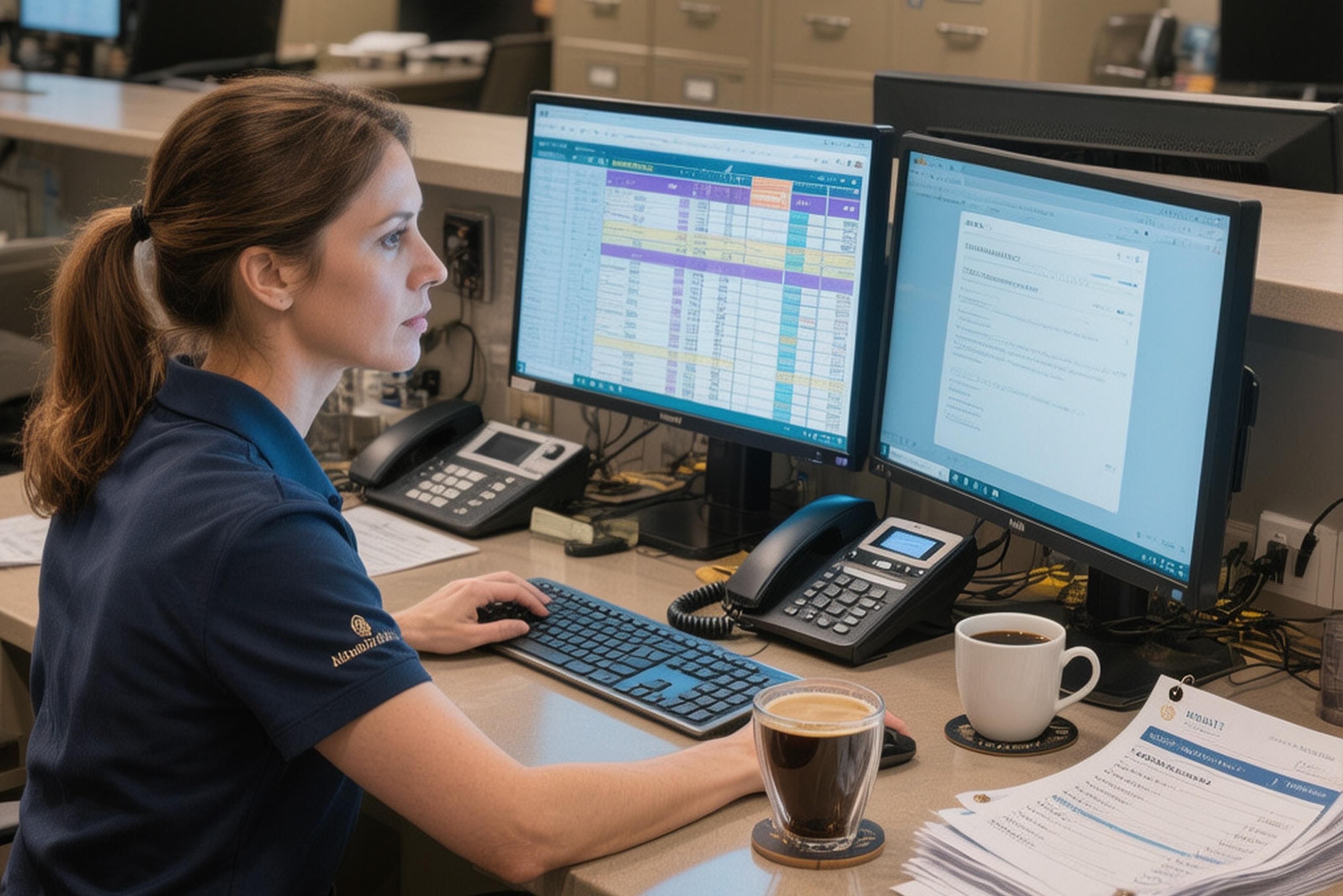 Female employee at a desk managing work time