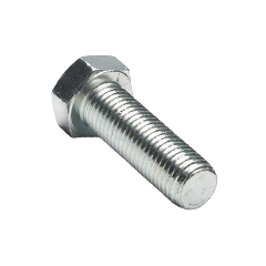 En blank sexkantsbult av metall med gängat skaft.