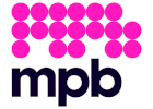 Logo with "mpb" in bold black letters and purple circle pattern above.