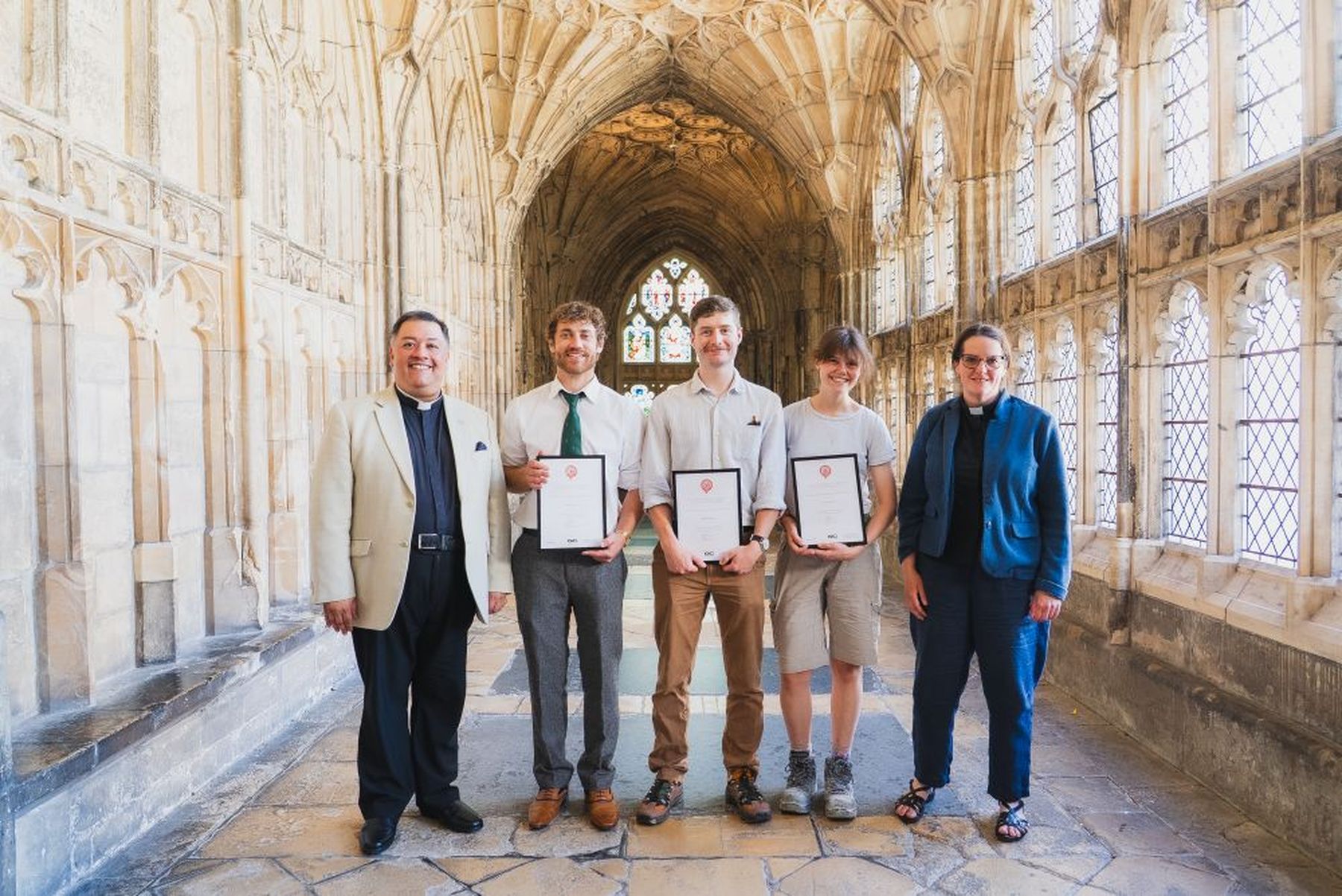 Gloucester Cathedral stonemason apprentices with Dean and Canon