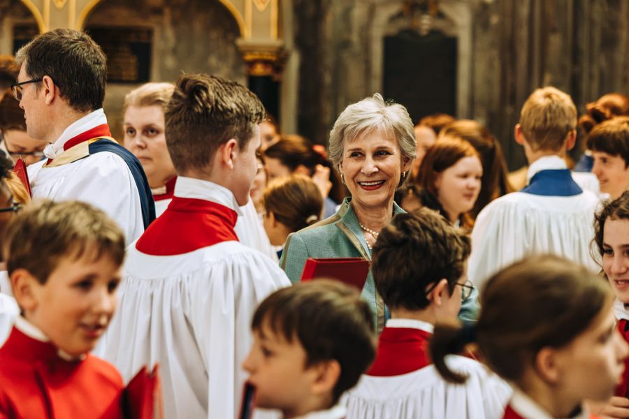 Organ dedication service - singers and choristers with Duchess of Gloucestershire