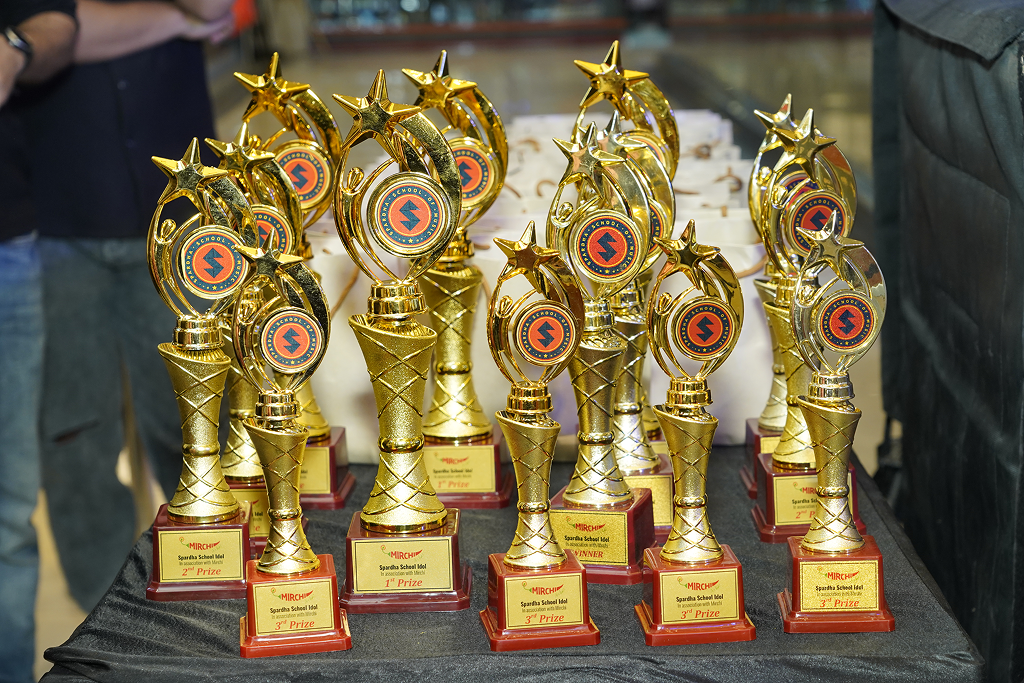 School Idol trophies on display