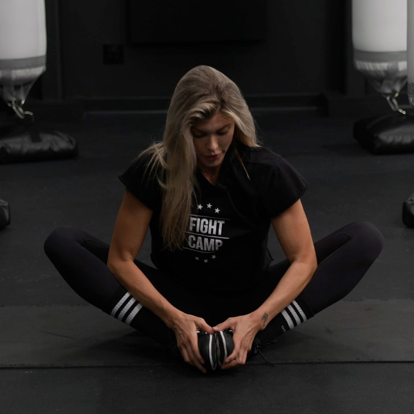 Shanie Smash Doing a Butterfly Stretch