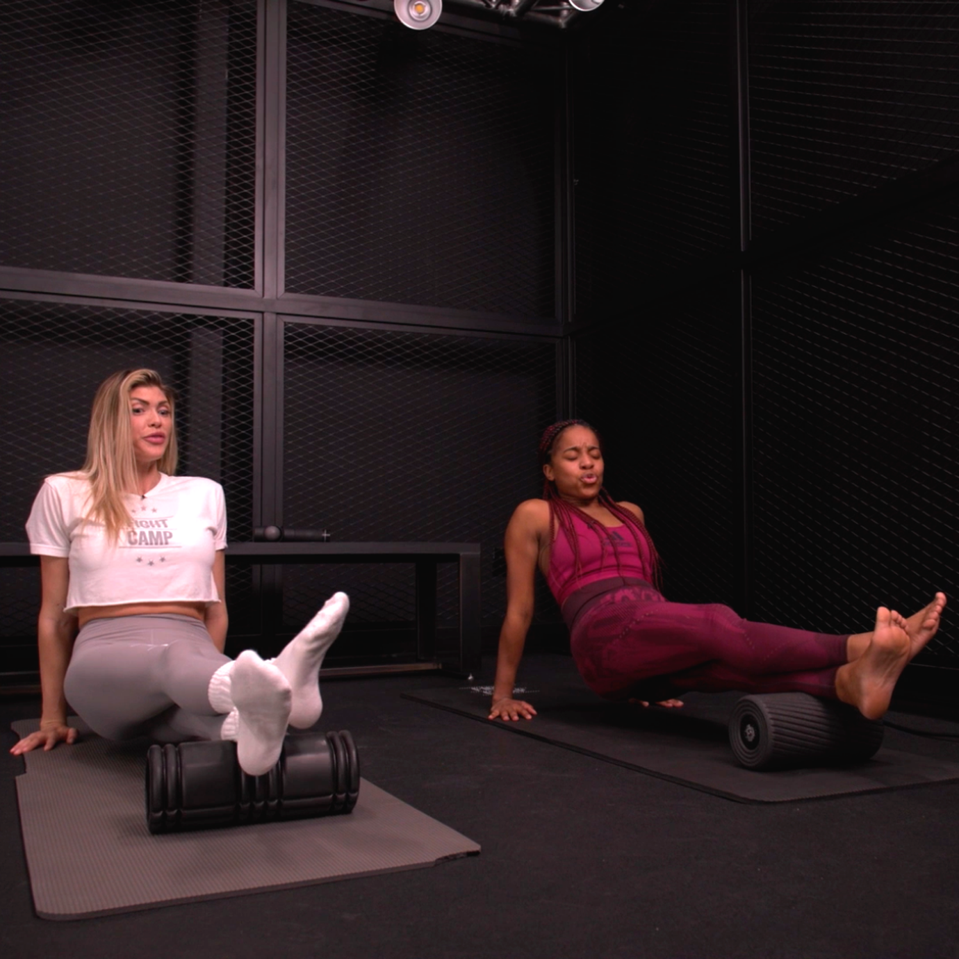 Shanie Smash & Rocky Harris doing foam rolling for recovery