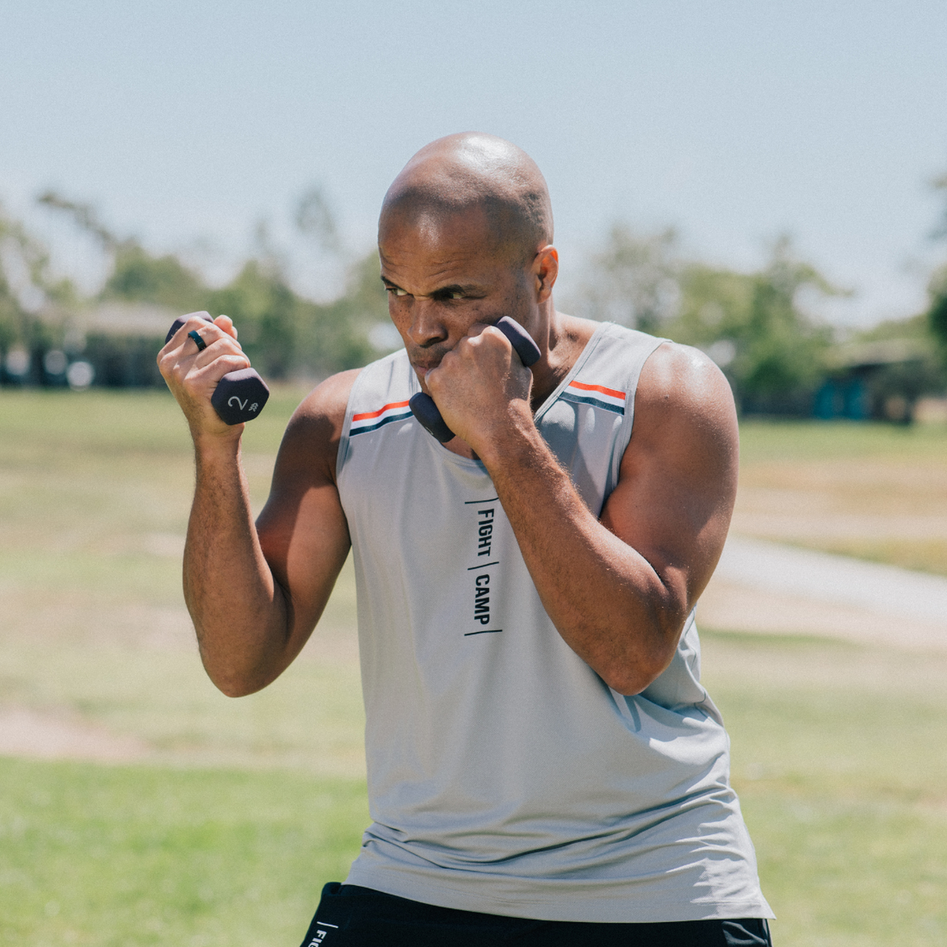 Shadowboxing with hand weights for speed