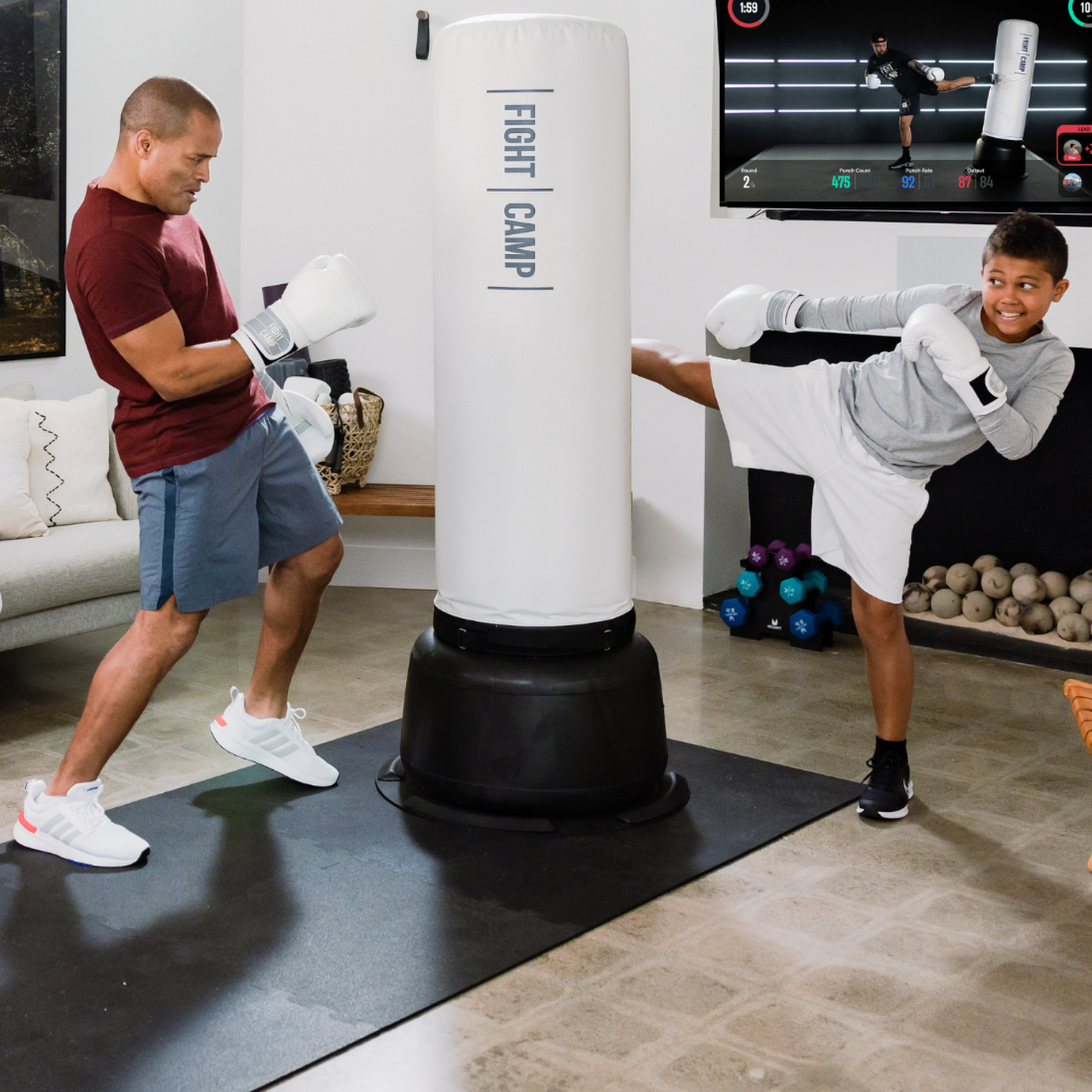 Parents kickboxing with kids