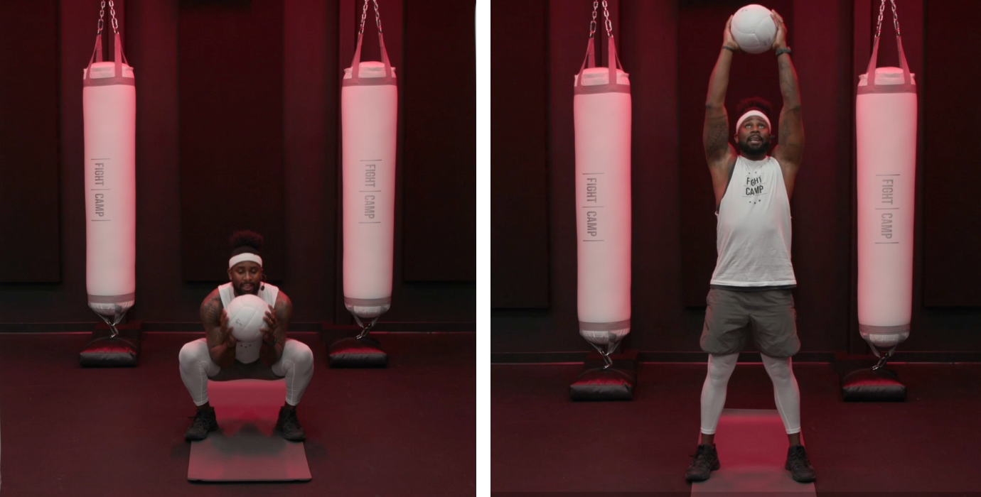 Coach PJ Doing Medicine Ball Squat & Presses