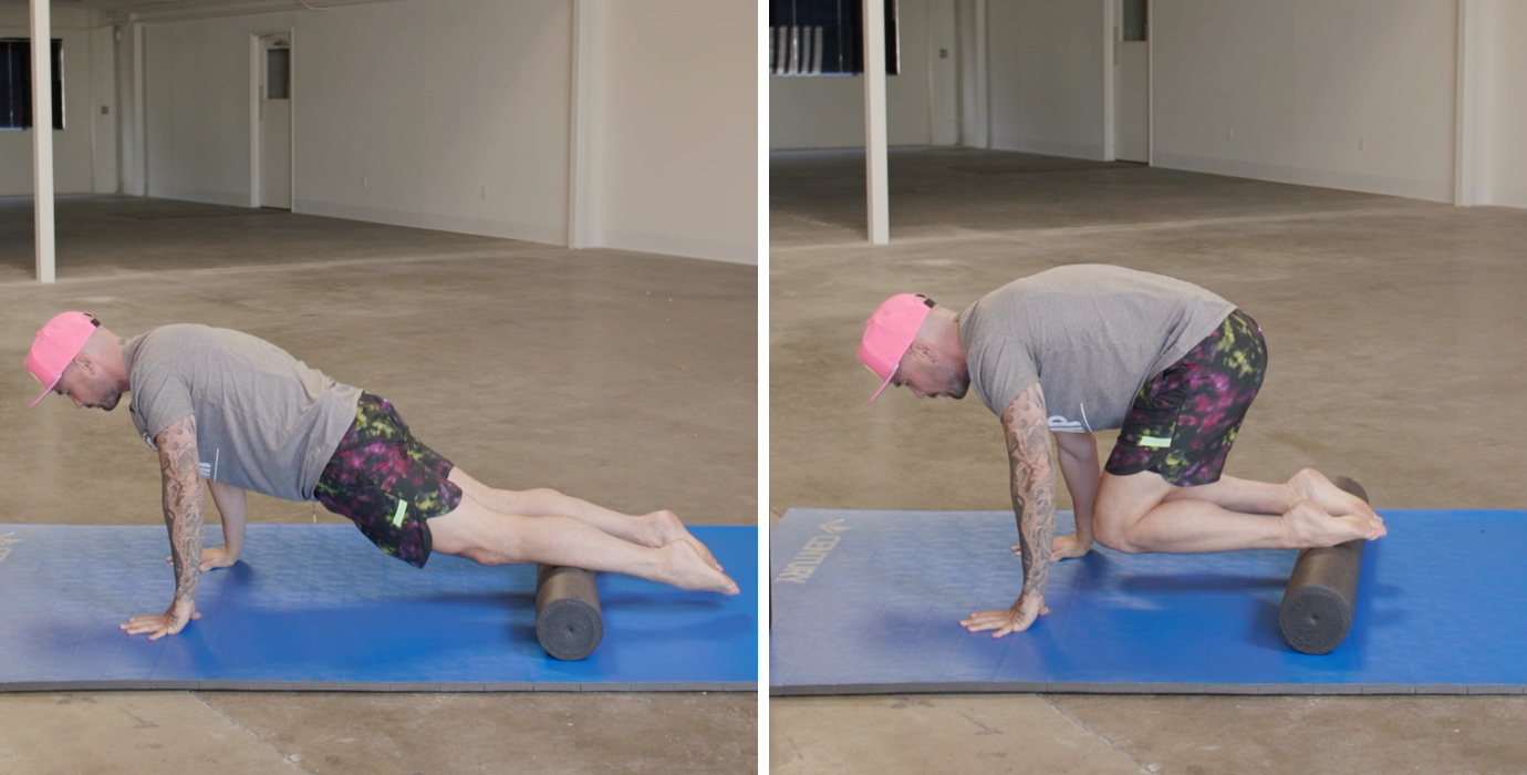 High Plank + Leg Curl Ups with a Foam Roller