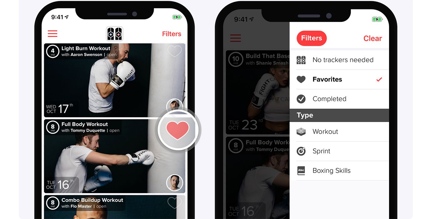 FightCamp App Workout Favorites