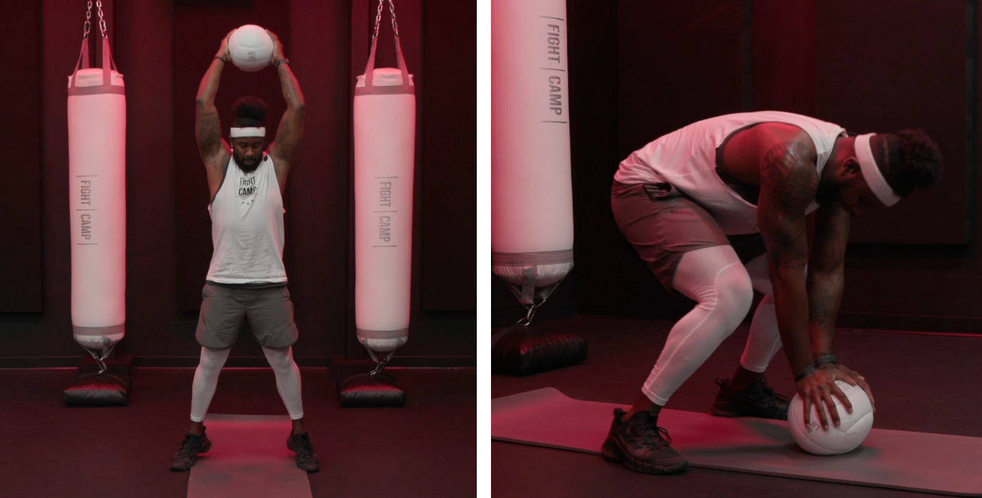 Coach PJ Doing Medicine Ball Slams & Burpees