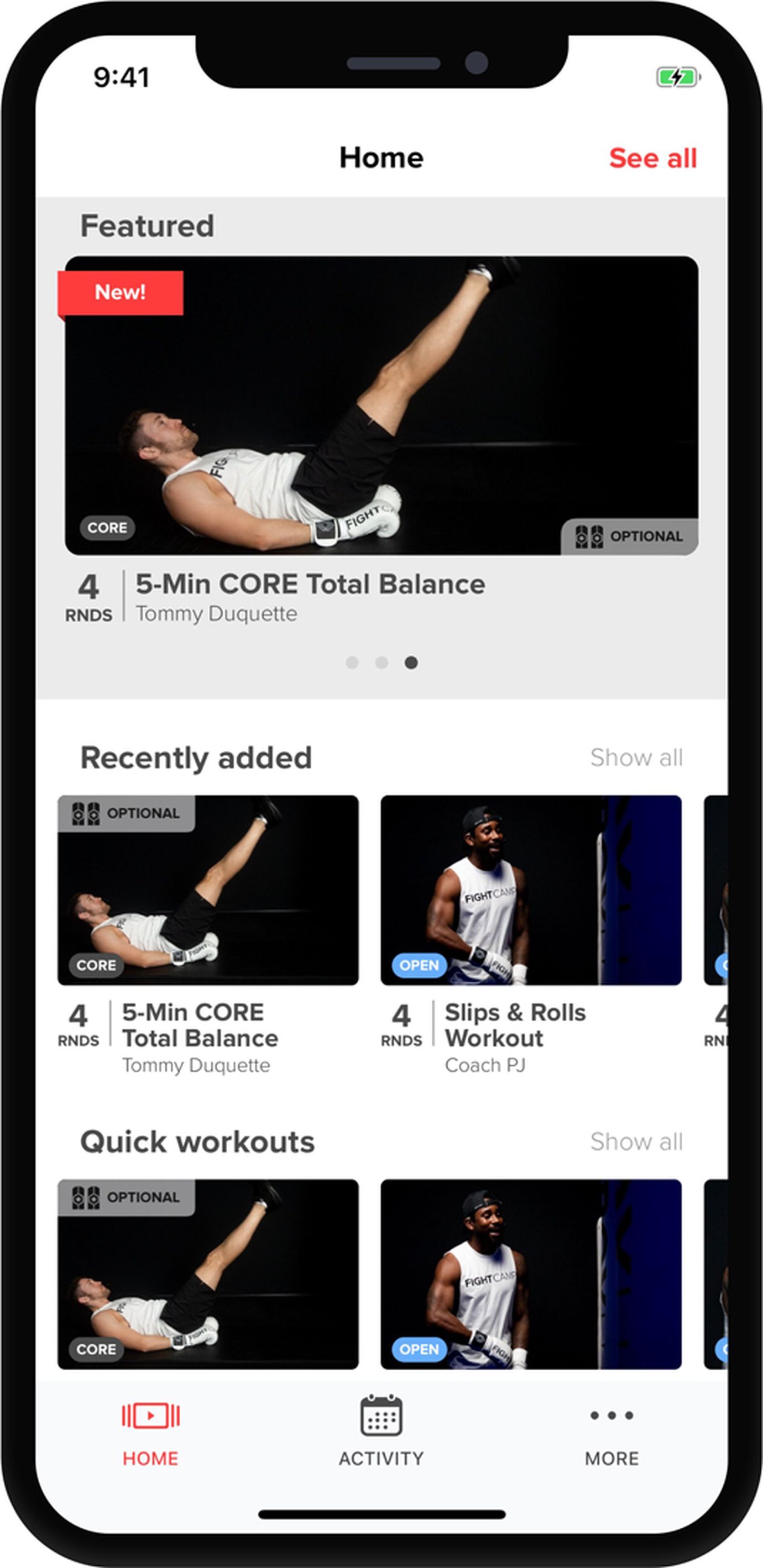 FightCamp App Home Screen