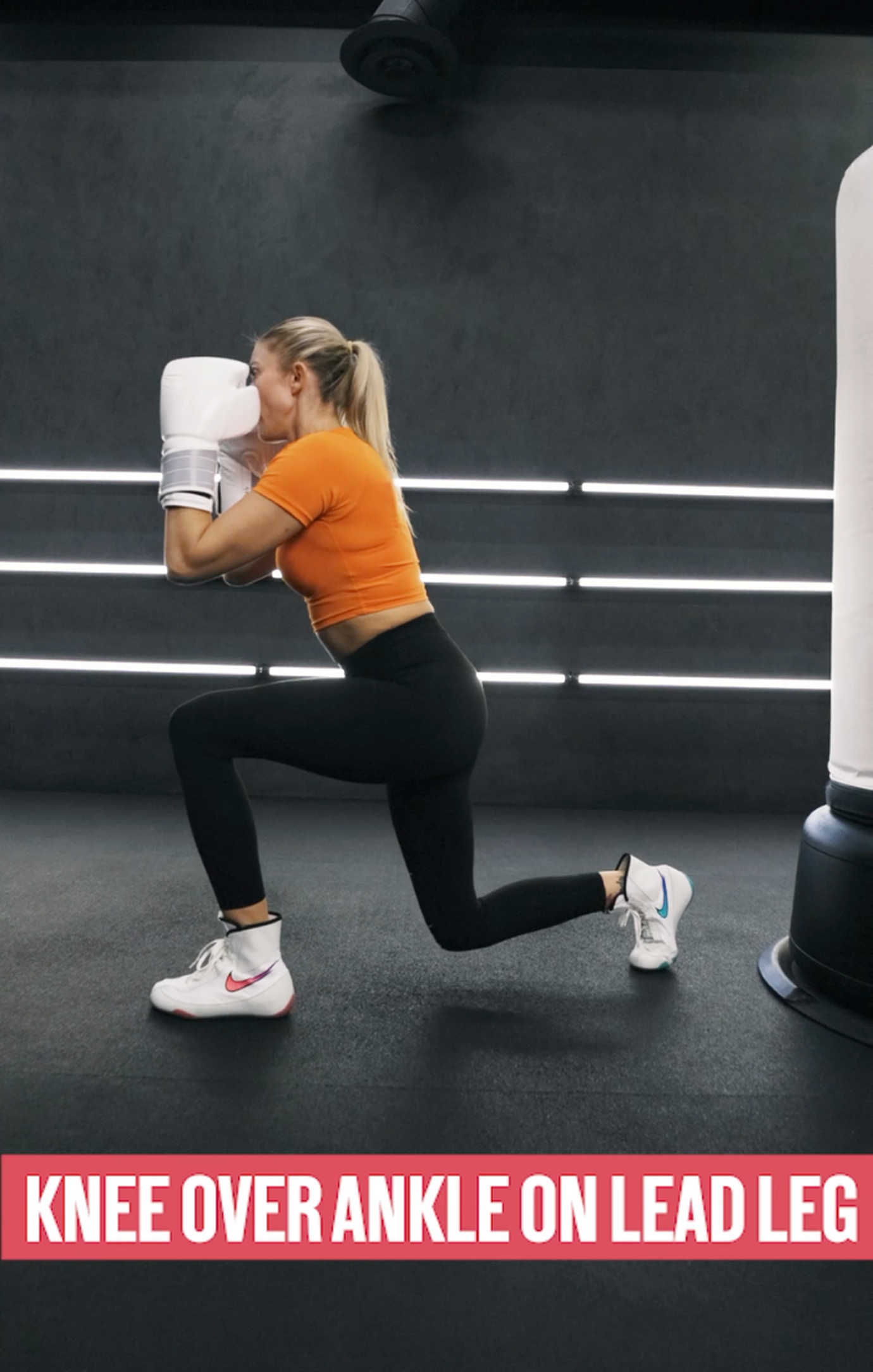 Knee over ankle on lead leg