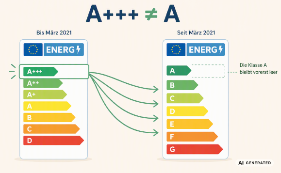Gegenüberstellung altes und neues Energielabel