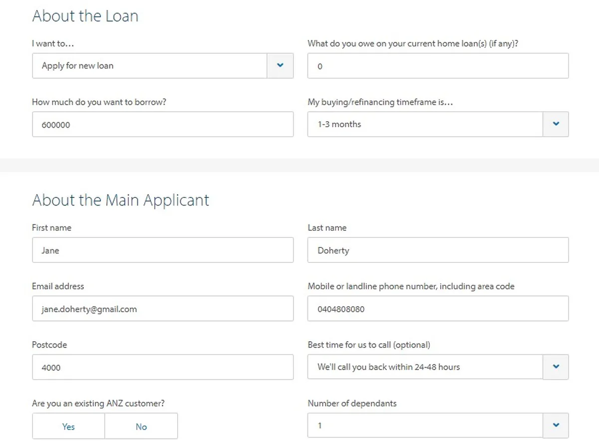 ANZ home loan application