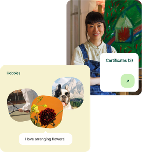 Student with certificates and hobbies