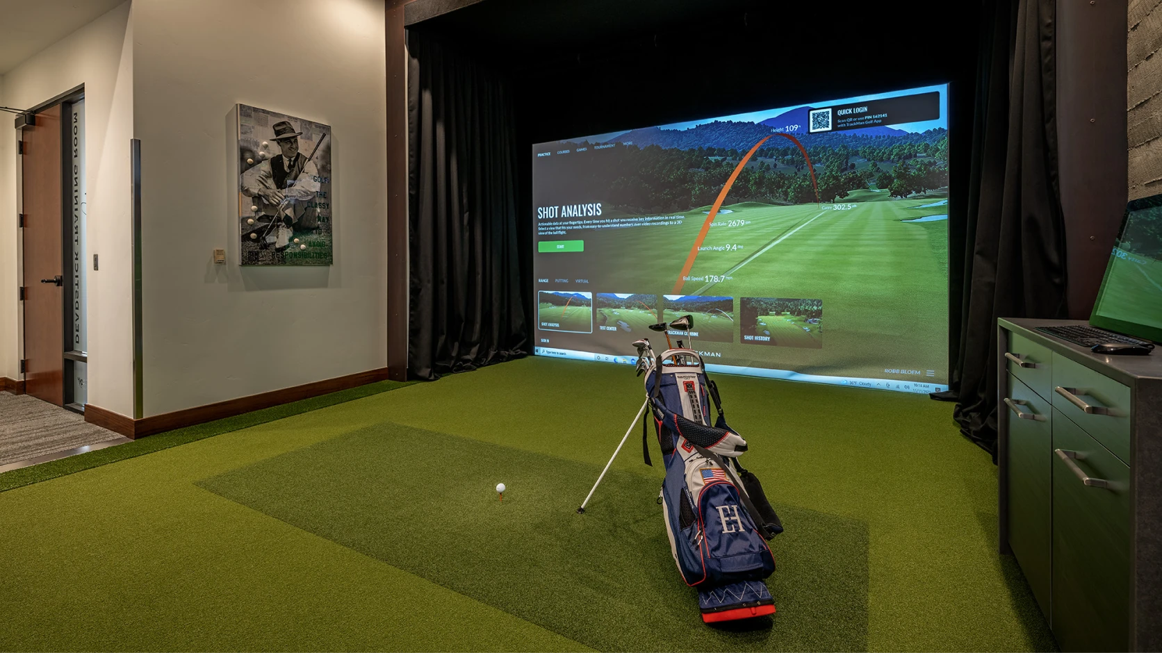TrackMan indoor golf simulator displaying shot information