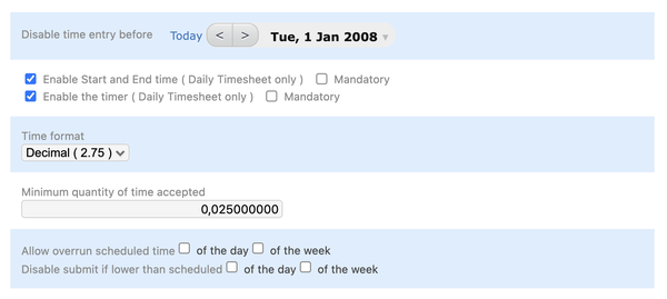 Timesheet settings